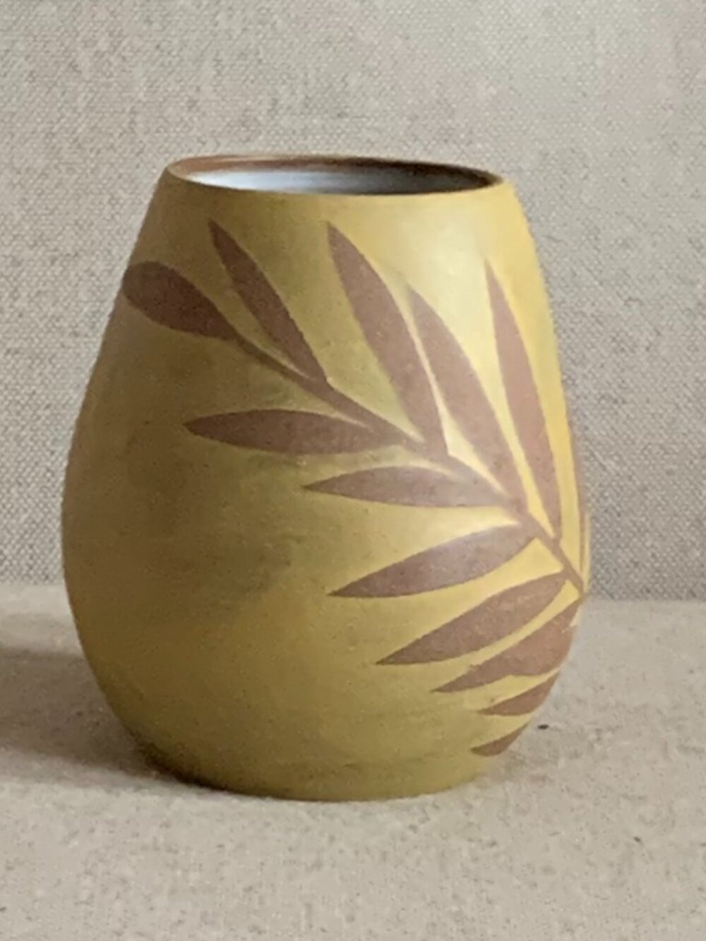 Handcrafted Pottery Studio Art Vase with Botanical Design